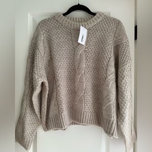 OAK + FORT Cream Cable Knit Sweater